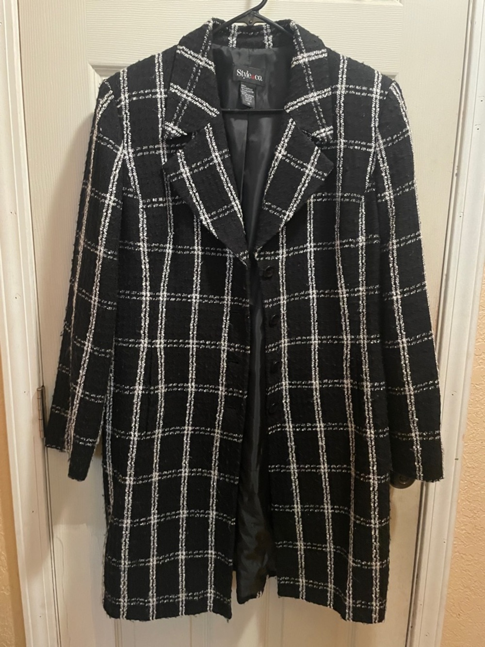 Style & Co. Black and White Windowpane Trench Coat
